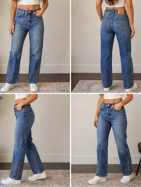 Levi's Denim - Levi’s 501 Curve Studded Jeans Size 28 Medium Wash Straight Leg Vintage Style